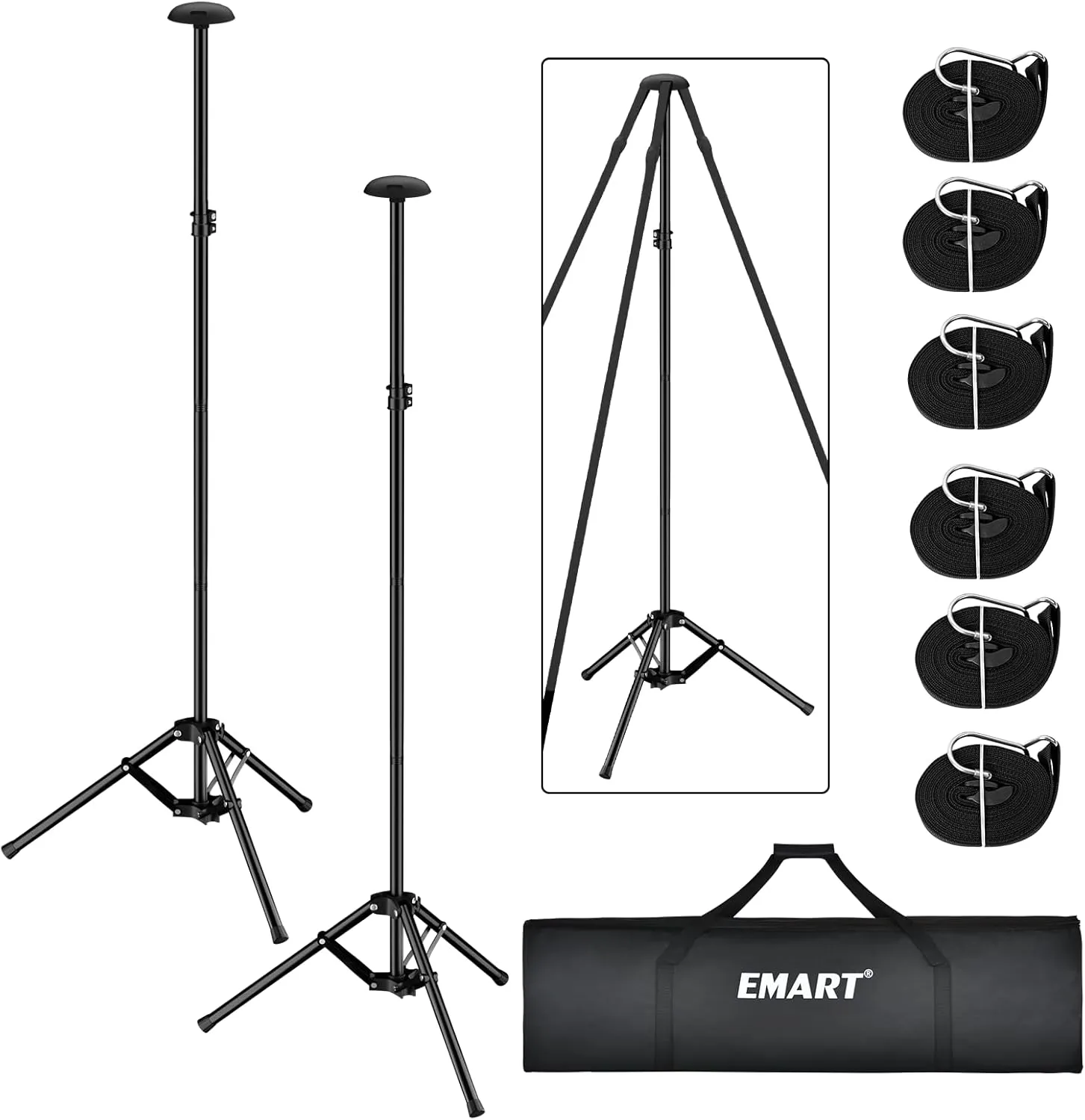 EMART Boat Cover Support Poles System with Metal Tripod Base, Adjustable Pontoon Boat Cover Support Poles with 3 Straps, Storage Bag, to Weatherproof The Canoe, Kayaks, Fishing Boat