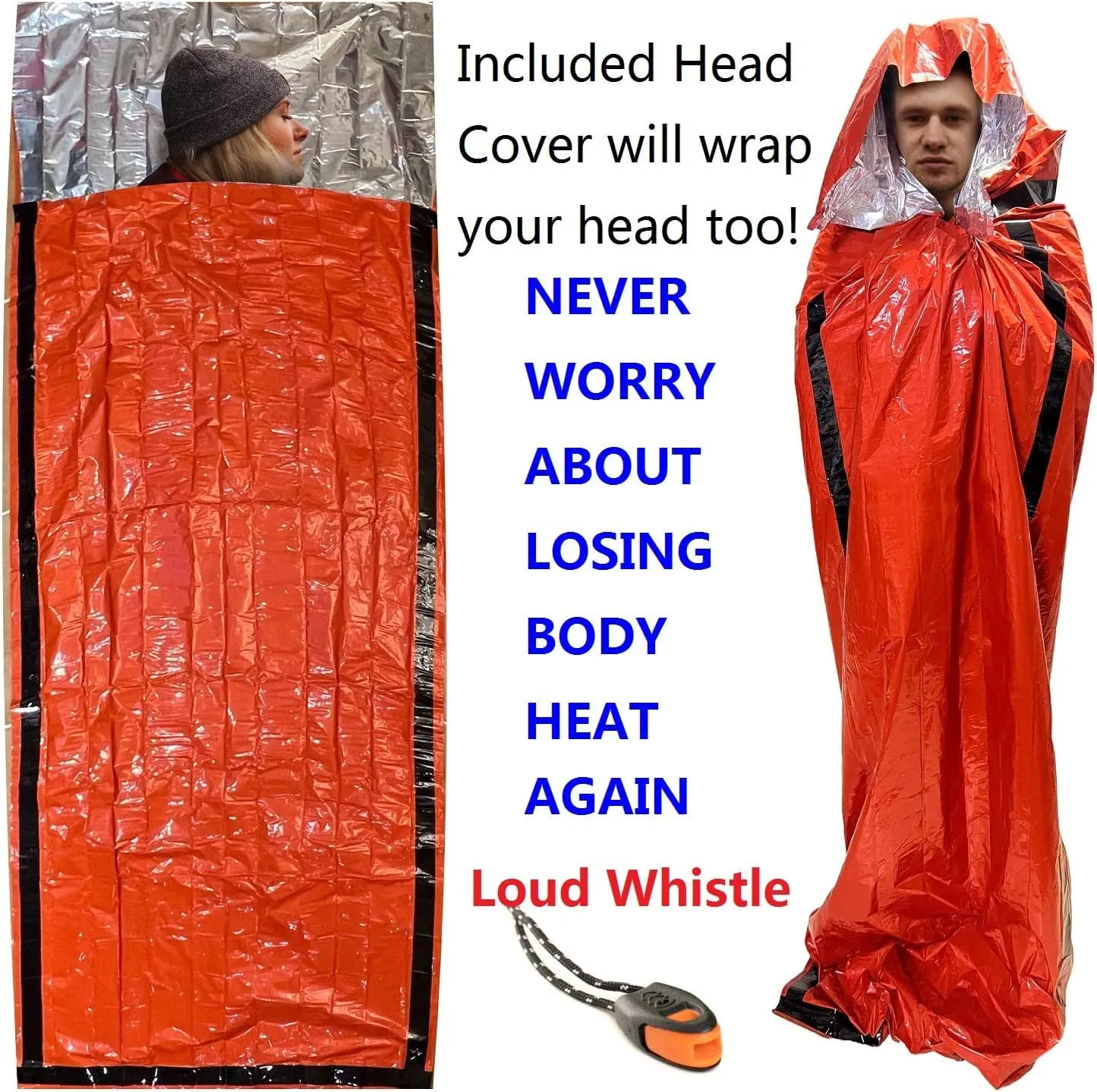 Emergency Sleeping Bag 2-Pack, Survival Bivy Sack, Portable Thermal Blanket