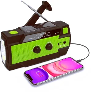 Emergency Solar Hand Crank Portable Weather Radio, with AM/FM/WB, 3 LED Flashlights, Induction Reading Lamp, SOS Alarm, 4000mAH Rechagable Battery USB Charger for Cell Phone-Green