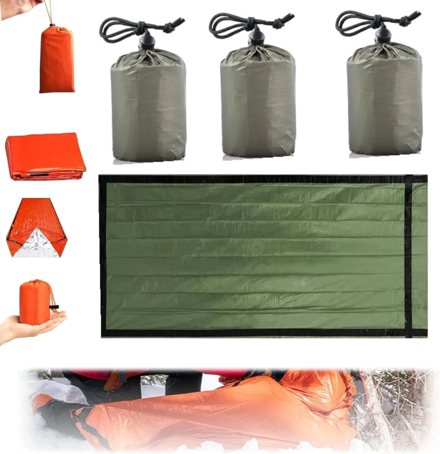 Emergency Survival Sleeping Bag，Tiny Portable Thermal Waterproof Bivy Sack Blanket,Survival Sleeping Bag，Waterproof Thermal Bivy Sack for Outdoor
