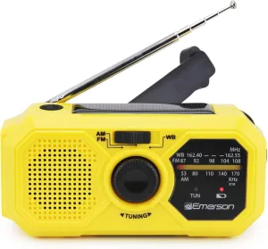 Emerson ER-7050 Emergency AM/FM Radio with NOAA Weather Band, Built-in Power Bank, Hand Crank, Solar Charging, LED Flashlight, and SOS Alarm – Essential Survival Gear for Camping and Emergency Prep