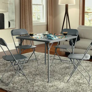 EMMA   OLIVER Gray Foldable Card Table with Vinyl Table Top - Game Table - Portable Table