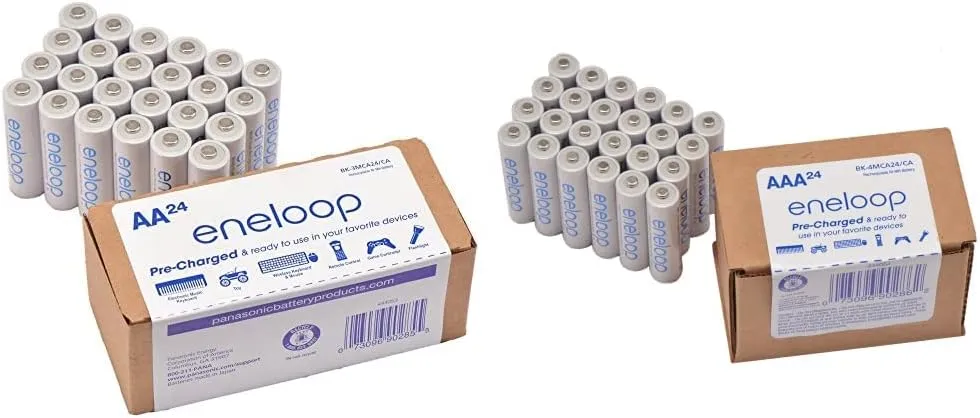 Eneloop Panasonic BK-4MCA24/CA AAA 2100 Cycle Ni-MH Pre-Charged Rechargeable Batteries 24 Pack & Panasonic BK-3MCA24/CA AA 2100 Cycle Ni-MH Pre-Charged Rechargeable Batteries 24 Pack
