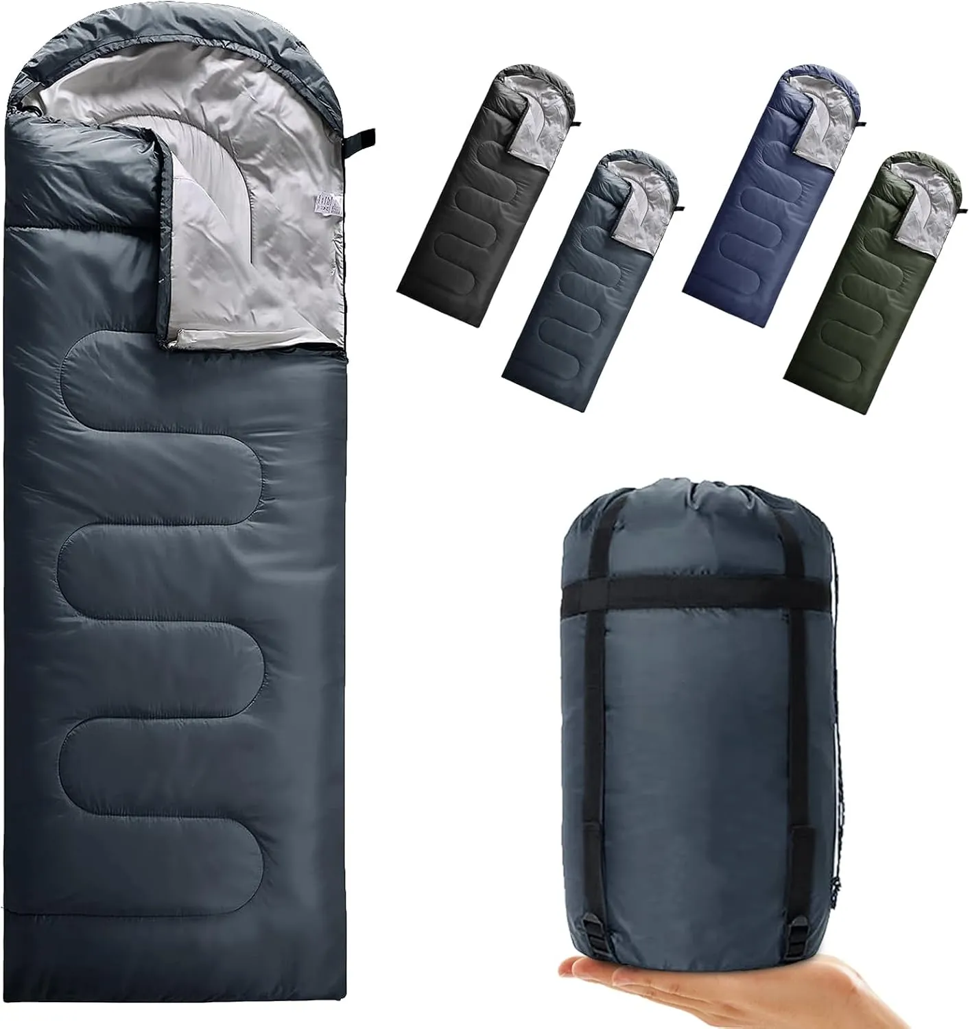 Envelope Camping Sleeping Bag 3 Seasons Warm & Cool Weather, Lightweight, Waterproof, Portable for Adults & Kids - Camping Gear Equipment Hiking Travel, Indoors and Outdoors