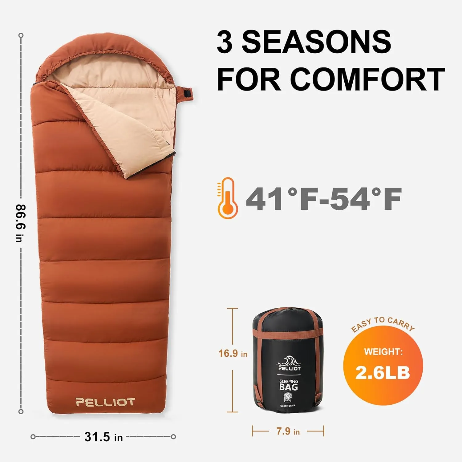 Envelope Sleeping Bag 180gsm Imitation Down Fill Comfort Cool-Weather Sleeping Bag for Adults Camping Backpacking Hiking Outdoor Travel