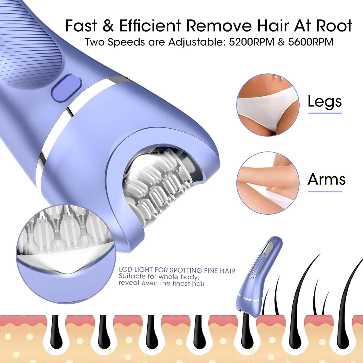 Epilator for Women, 7 in 1 Hair Removal for Women, Body Shaver, Bikini Trimmer, Face Razor, Facial Brush, Face Massage, Foot Callus Remover, IPX7 Waterproof Electric Shavers, Ideal Female Gift