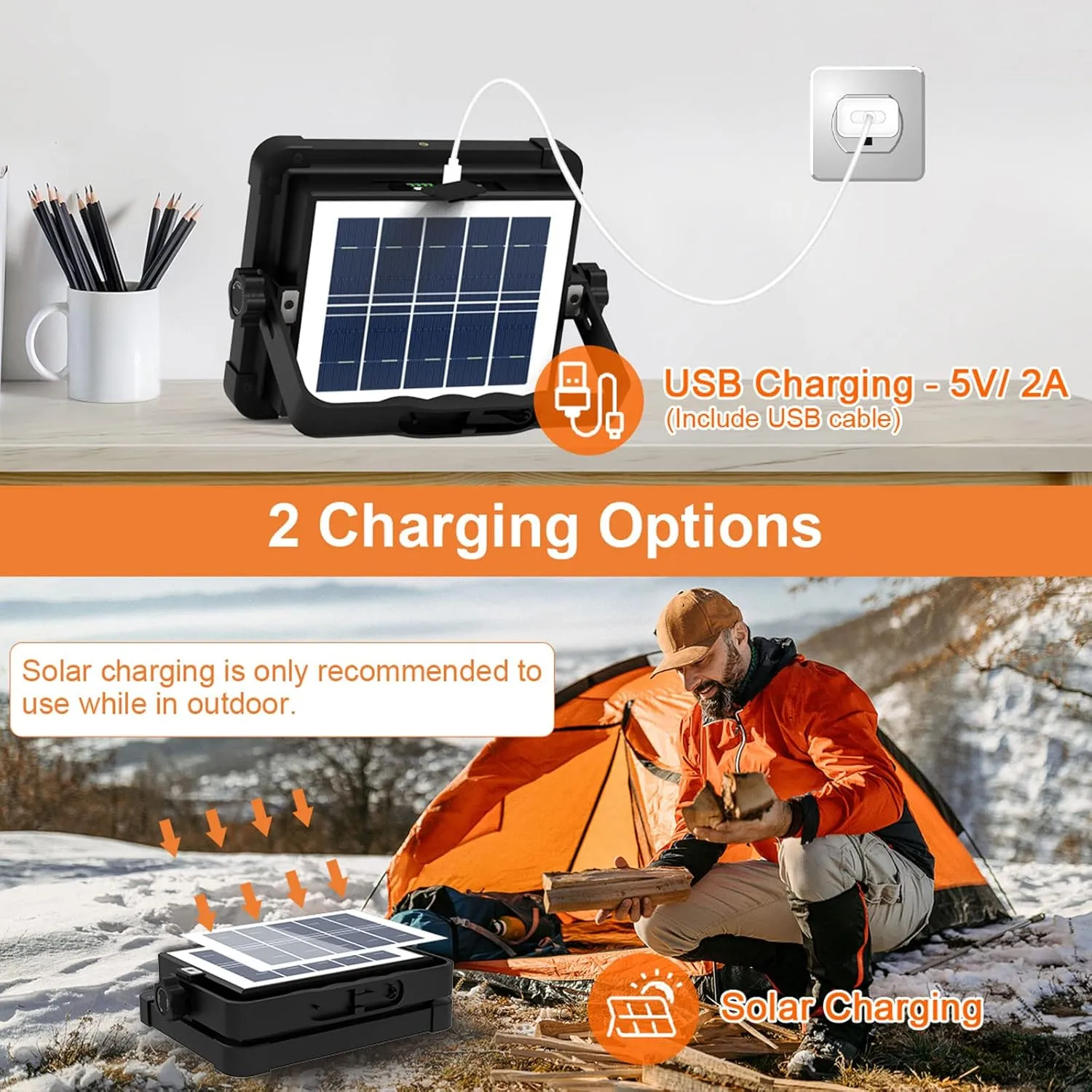ERAY Portable LED Work Light with Rechargeable Battery 15000mAh 10000 LM, Solar Camping Lights, IP66 4 Lighting Modes Worklight for Outdoor Building Emergency Car Repairing