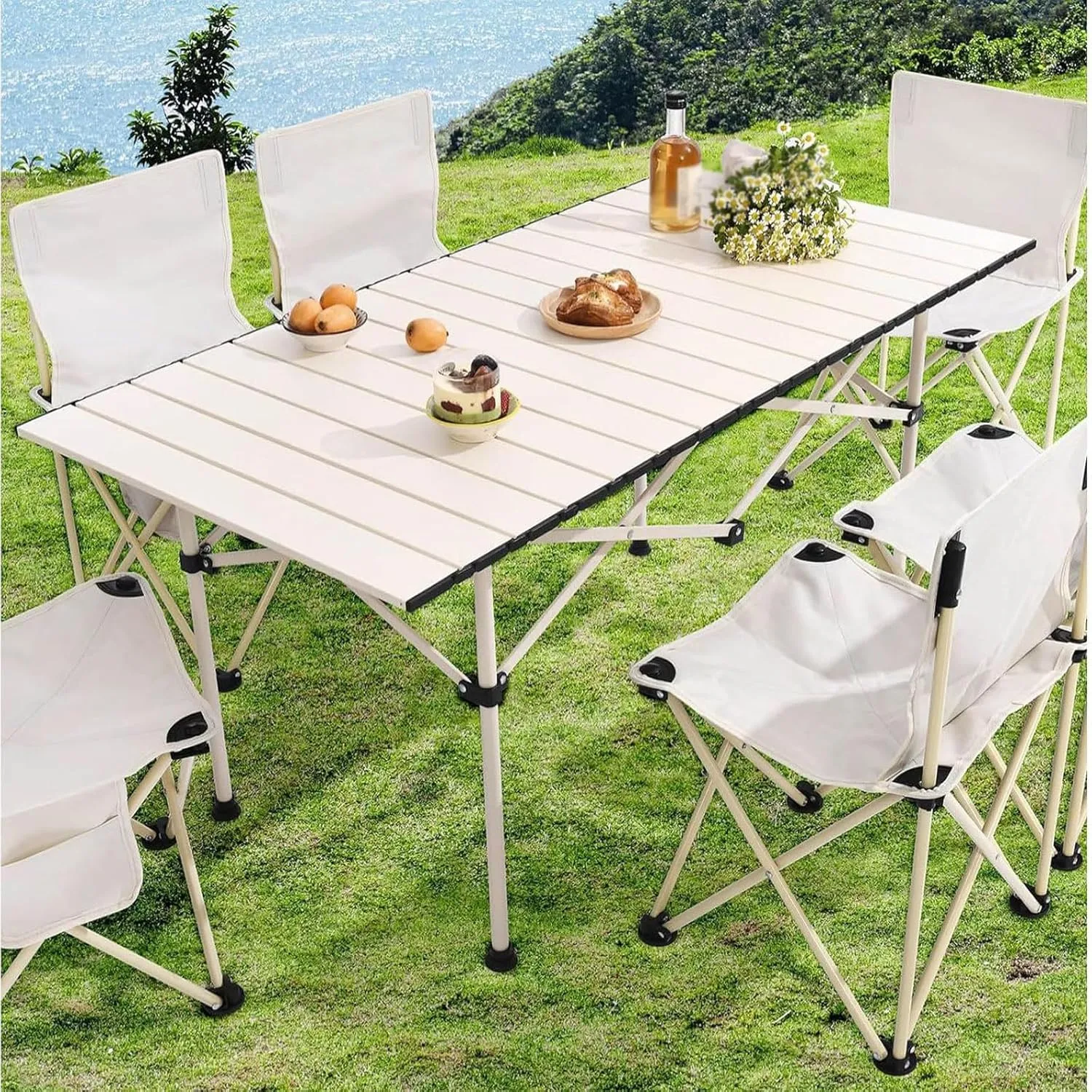 esmen Outdoor Folding Camping Table with Storage Bag,Portable Foldable Egg Roll Table,Carbon Steel for Beach,Camping,Picnic,Travel