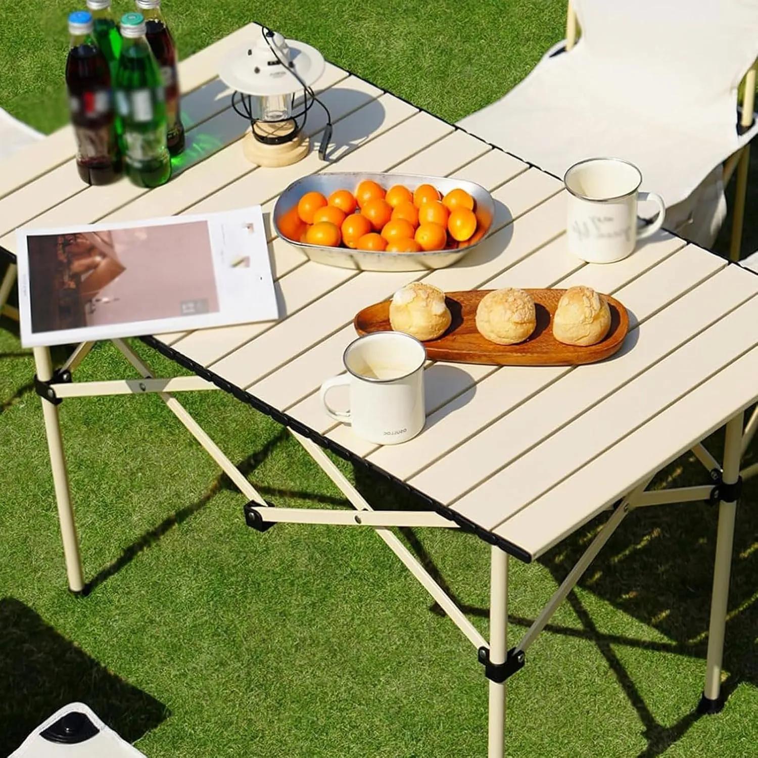 esmen Outdoor Folding Camping Table with Storage Bag,Portable Foldable Egg Roll Table,Carbon Steel for Beach,Camping,Picnic,Travel