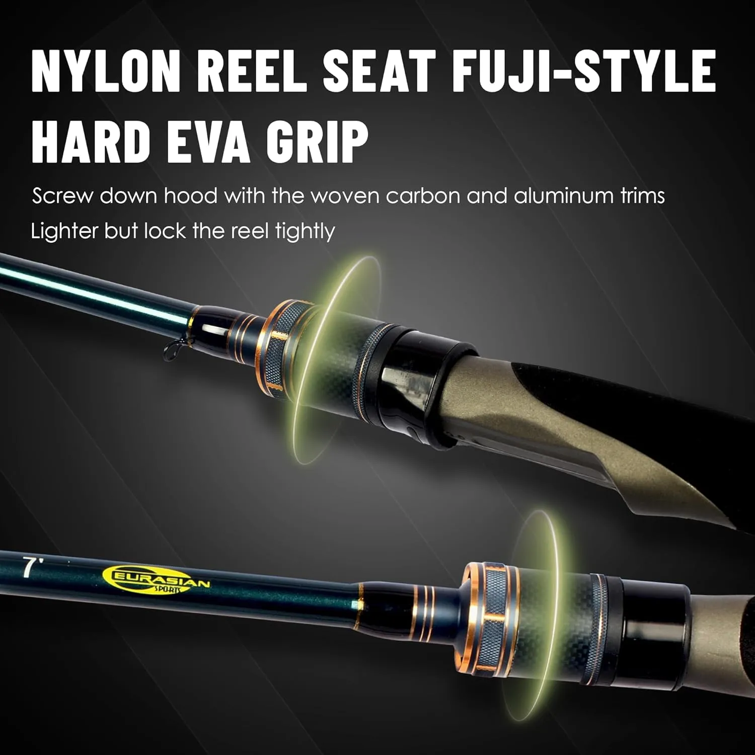 Eurasian Sports Medium Spin&Cast Fishing Rod Graphite Bass Fishing Rods Carbon 2 Piece Spinning Pole, Anti-tangling Guide Ring Portable Baitcasting Fishing Rods for Freshwater, Saltwater, Trout, Bass