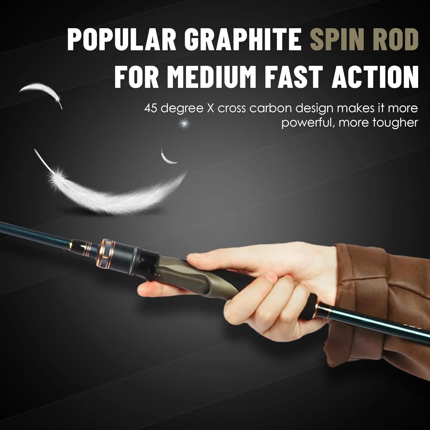 Eurasian Sports Medium Spin&Cast Fishing Rod Graphite Bass Fishing Rods Carbon 2 Piece Spinning Pole, Anti-tangling Guide Ring Portable Baitcasting Fishing Rods for Freshwater, Saltwater, Trout, Bass