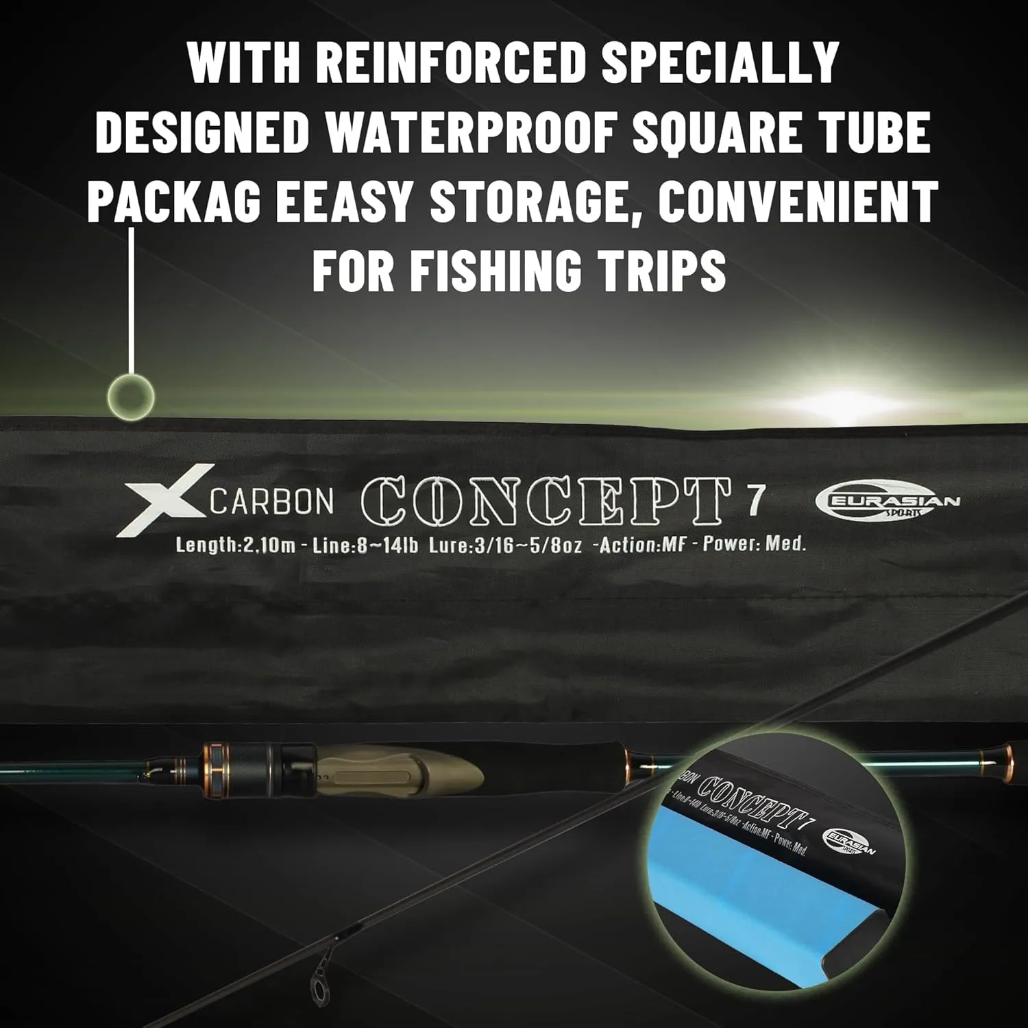 Eurasian Sports Medium Spin&Cast Fishing Rod Graphite Bass Fishing Rods Carbon 2 Piece Spinning Pole, Anti-tangling Guide Ring Portable Baitcasting Fishing Rods for Freshwater, Saltwater, Trout, Bass