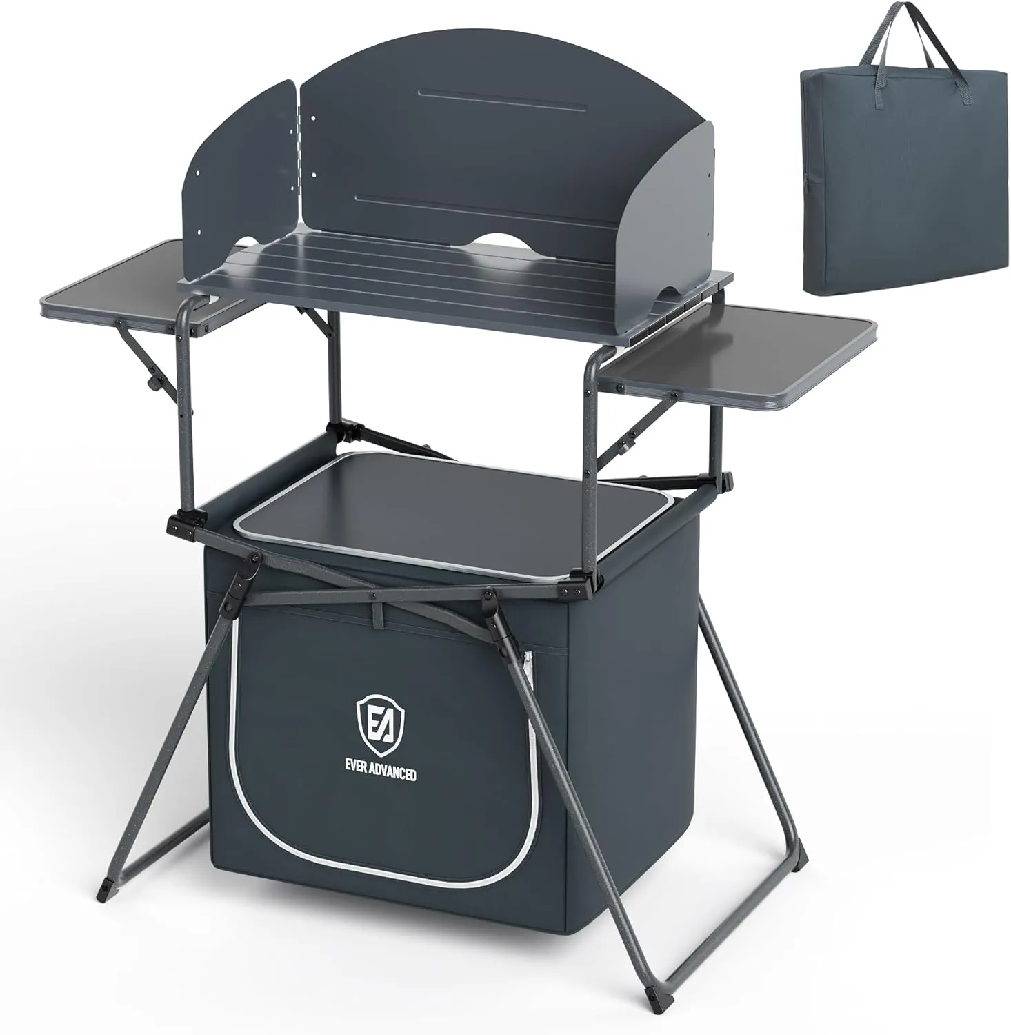 EVER ADVANCED Portable Folding Camping Table with Storage Bag, Grill Table with Windscreen for Outdoor Cooking, BBQ, Picnics, and Camping, Includes Carry Bag