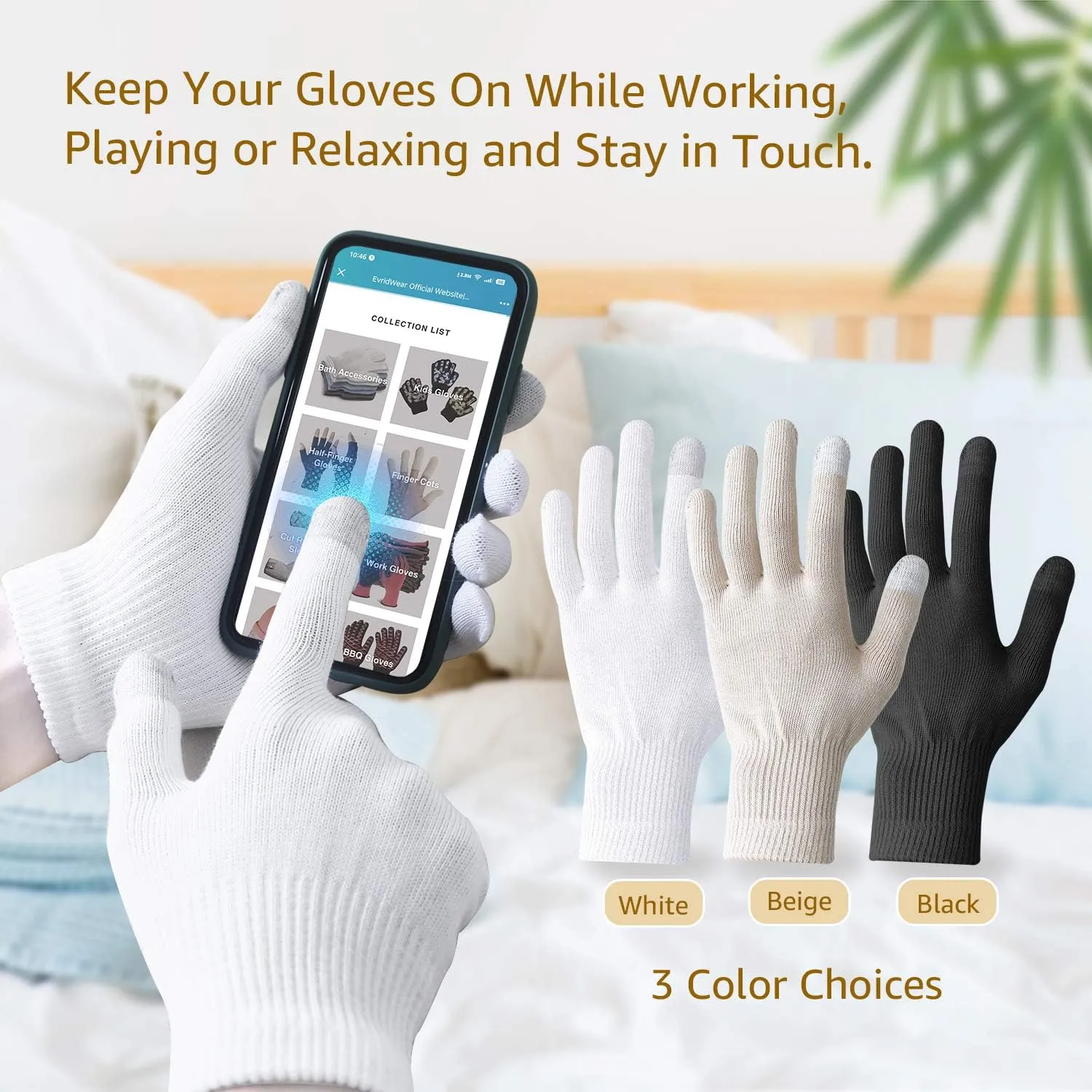 Evridwear Unisex Moisturizing Cotton Gloves with Touchscreen Fingertips for Eczema Beauty Cosmetic Dry Hands Sensitive Irritated Skin Therapy Overnight Bedtime, 6 Pairs, Lightweight-Beige, XS