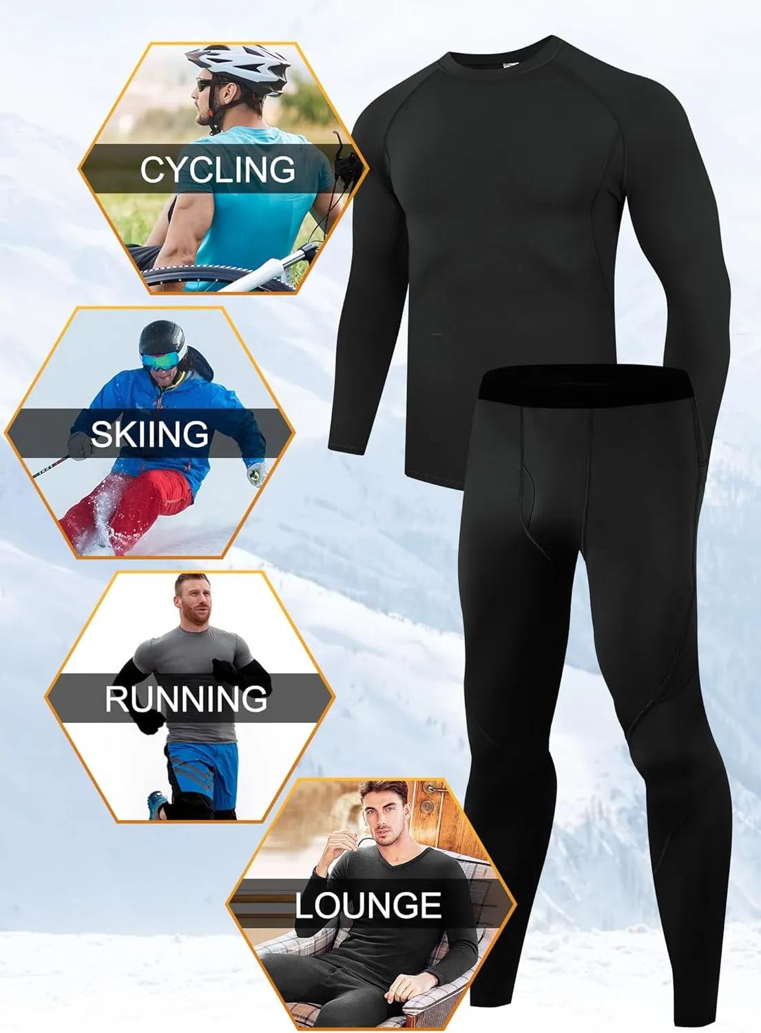 Ewedoos Long Johns for Men Comfortable Fit Mens Thermal Underwear Fleece Lined Top and Bottom Set with Pockets for Winter