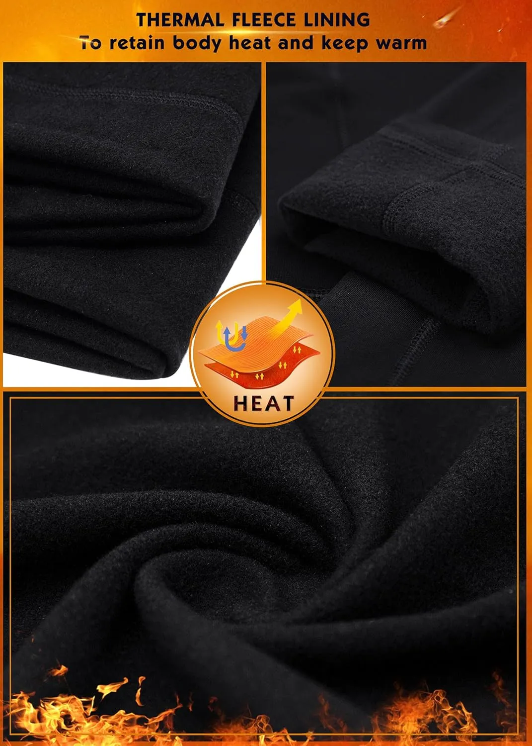 Ewedoos Long Johns for Men Comfortable Fit Mens Thermal Underwear Fleece Lined Top and Bottom Set with Pockets for Winter