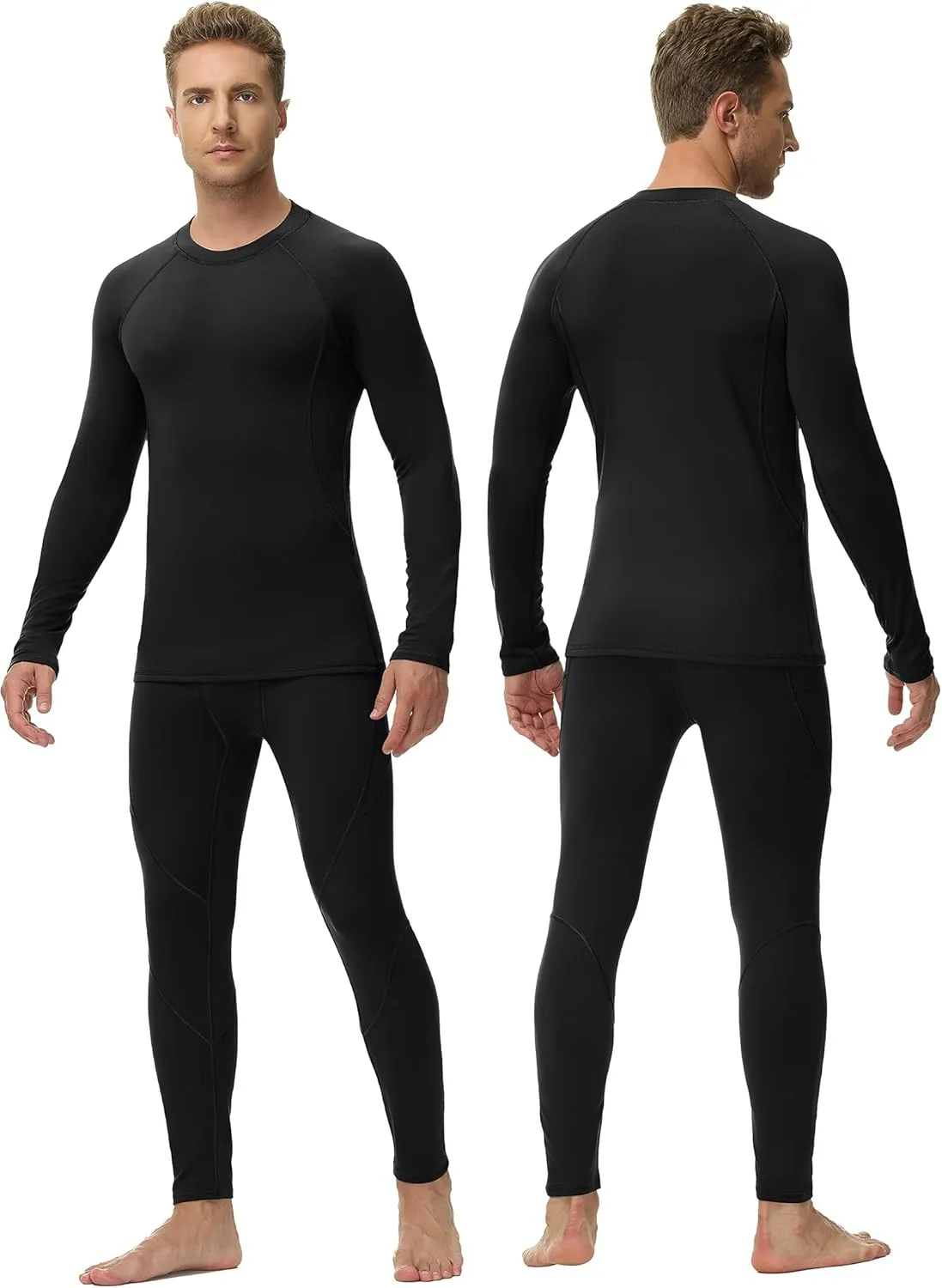 Ewedoos Long Johns for Men Comfortable Fit Mens Thermal Underwear Fleece Lined Top and Bottom Set with Pockets for Winter