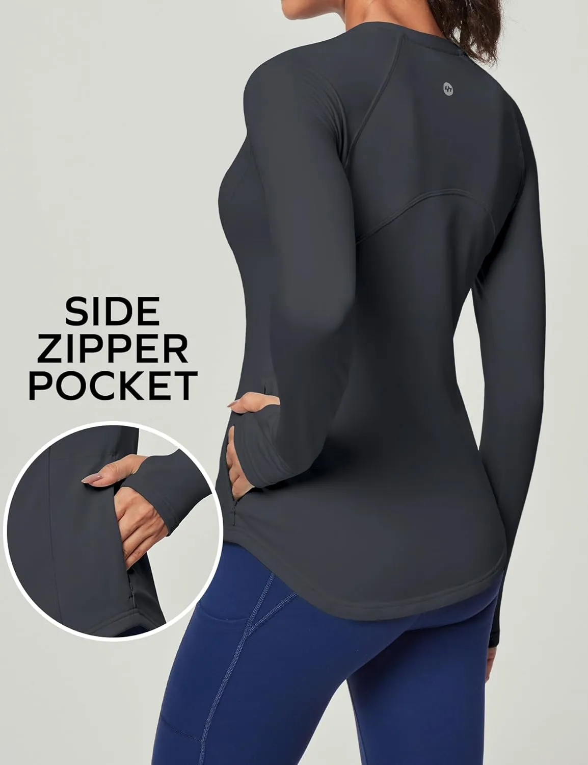 Ewedoos Thermal Shirts for Women Zipper Pocket Fleece Lined Long Sleeve Workout Tops Compression Running Hiking Ski Gear