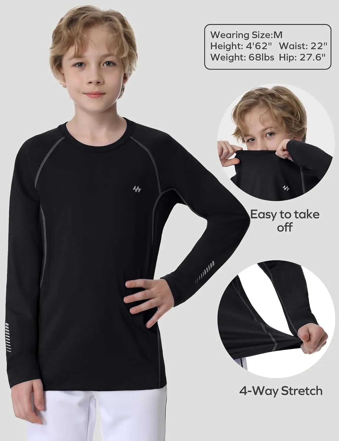 Ewedoos Youth Boys Compression Thermal Shirt Long Sleeve Fleece Undershirts Warm Base Layer for Boy Football Baseball Soccer