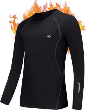 Ewedoos Youth Boys Compression Thermal Shirt Long Sleeve Fleece Undershirts Warm Base Layer for Boy Football Baseball Soccer