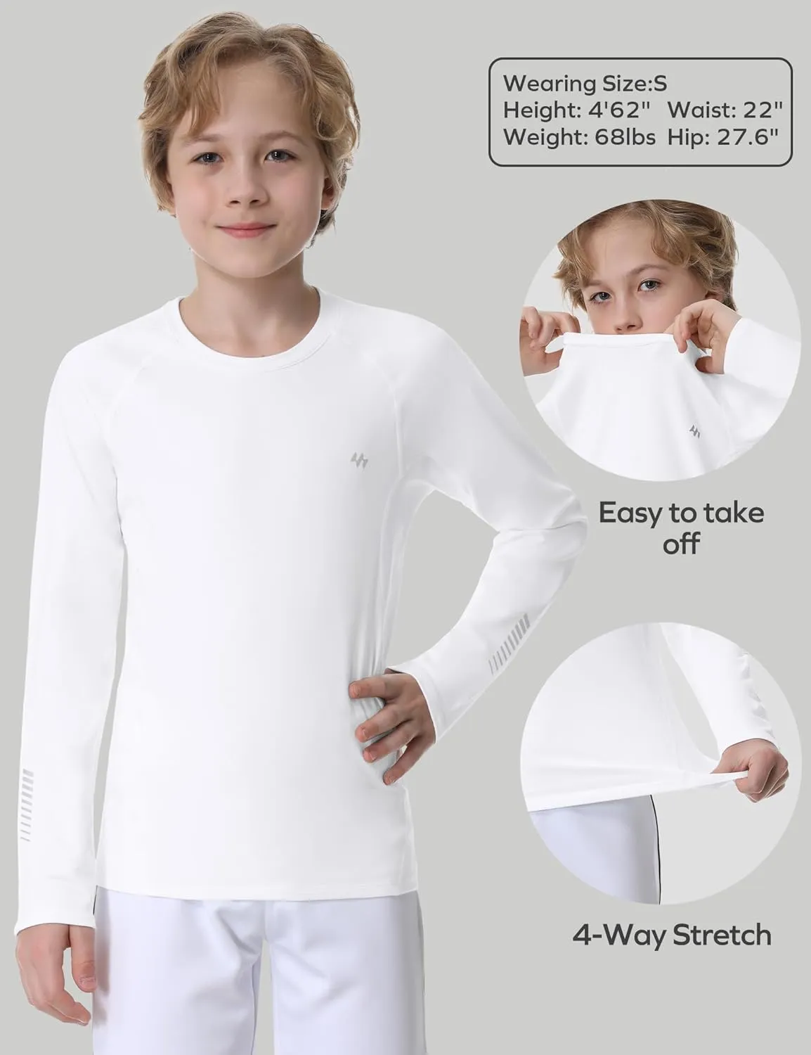 Ewedoos Youth Boys Compression Thermal Shirt Long Sleeve Fleece Undershirts Warm Base Layer for Boy Football Baseball Soccer