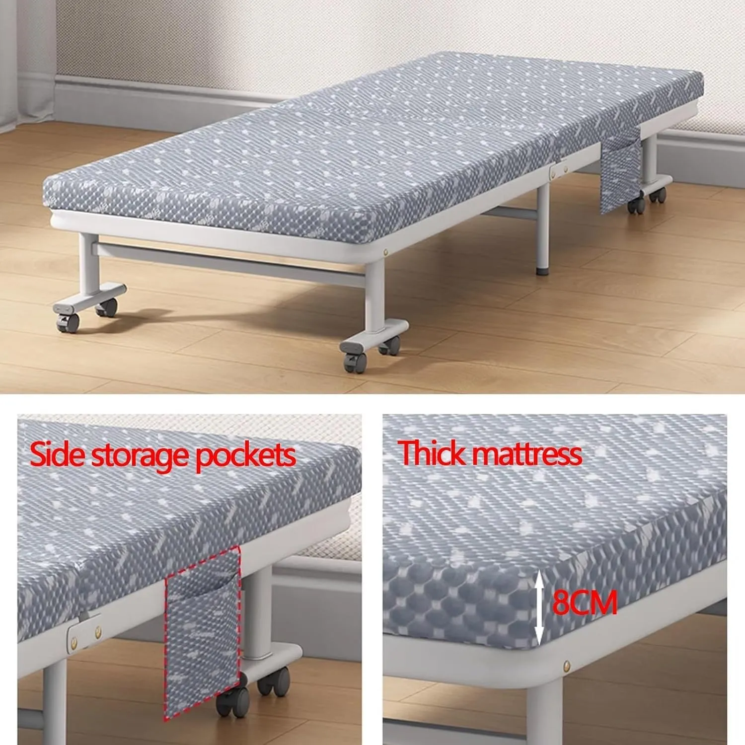 EYPKPL cots for Sleeping Folding Camping Cot 5-Position Backrest Adjustment Camping Cots W/Mattress and Wheels Lounge Chair Load 66lb Cots for Camping Stretching Freely