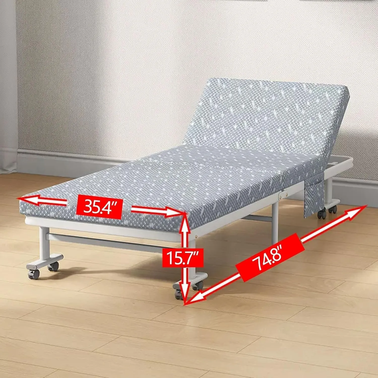 EYPKPL cots for Sleeping Folding Camping Cot 5-Position Backrest Adjustment Camping Cots W/Mattress and Wheels Lounge Chair Load 66lb Cots for Camping Stretching Freely