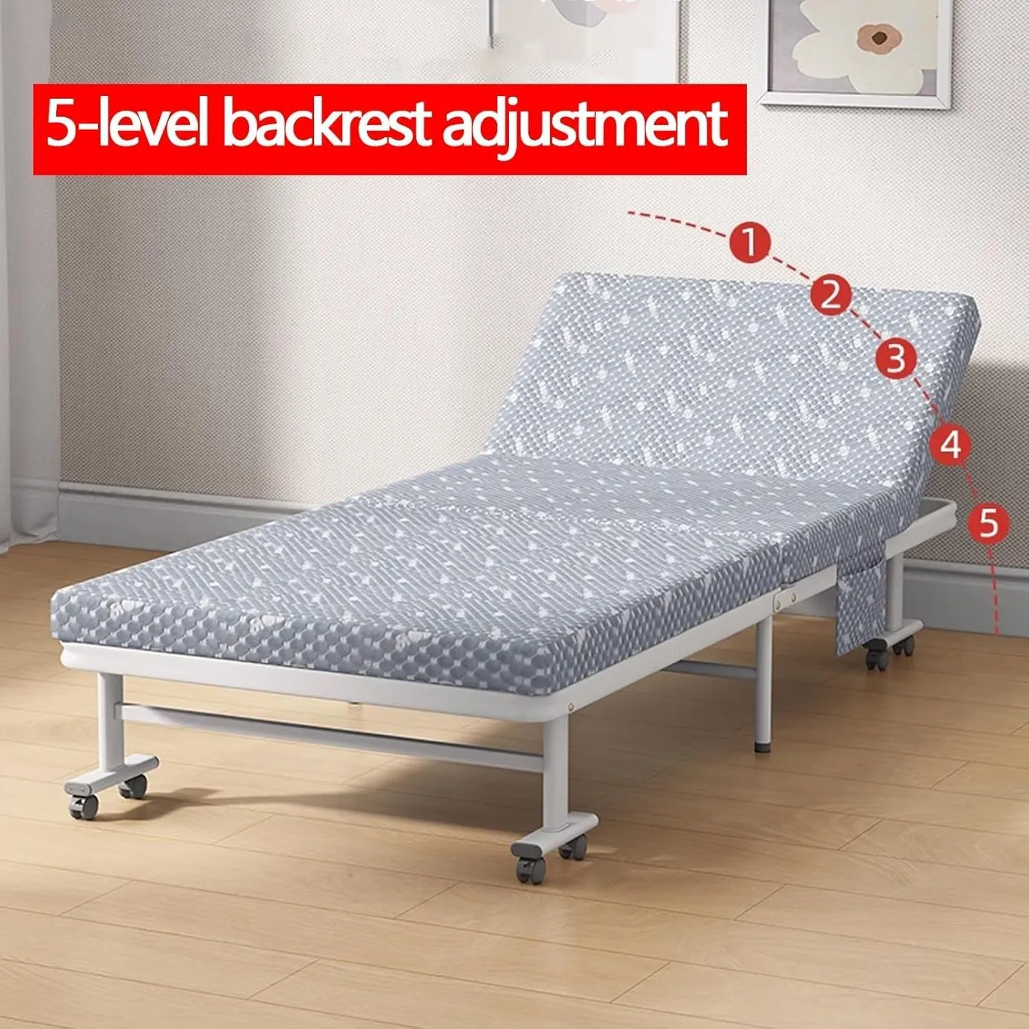 EYPKPL cots for Sleeping Folding Camping Cot 5-Position Backrest Adjustment Camping Cots W/Mattress and Wheels Lounge Chair Load 66lb Cots for Camping Stretching Freely