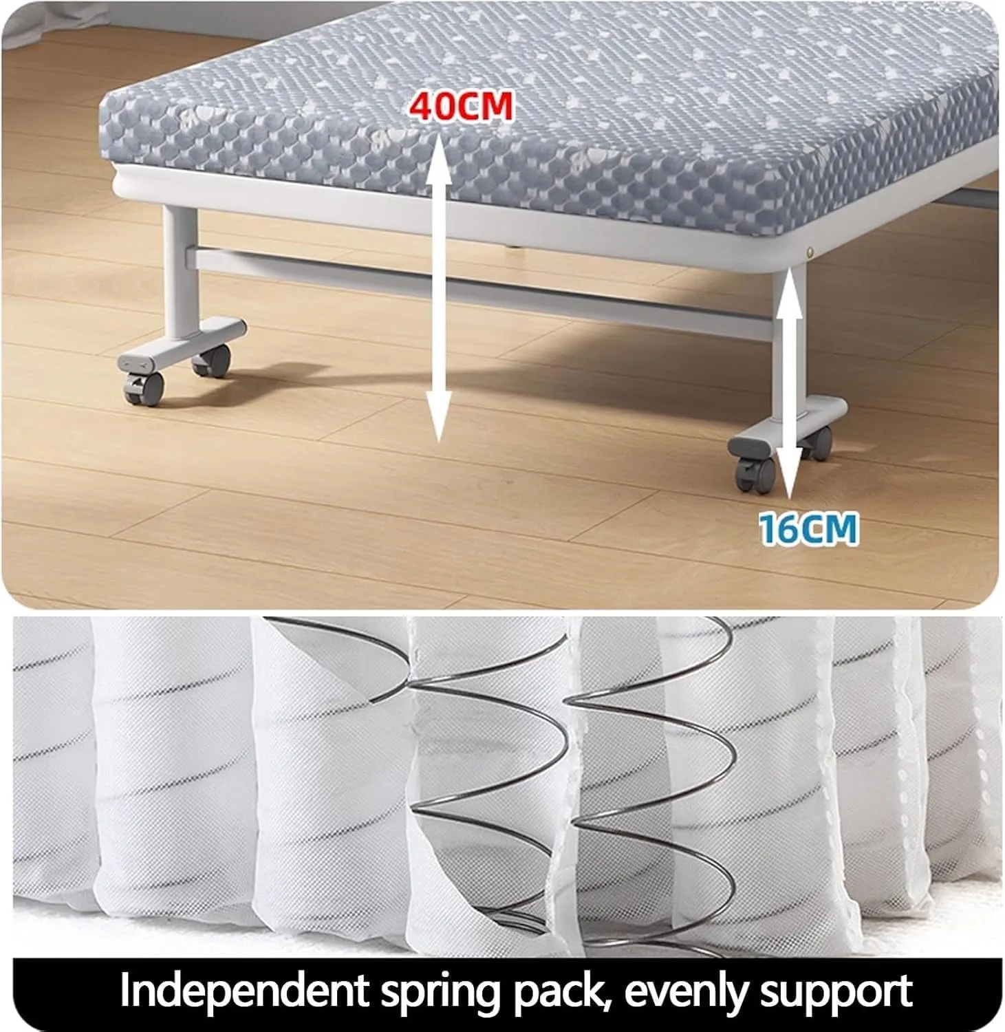 EYPKPL cots for Sleeping Folding Camping Cot 5-Position Backrest Adjustment Camping Cots W/Mattress and Wheels Lounge Chair Load 66lb Cots for Camping Stretching Freely