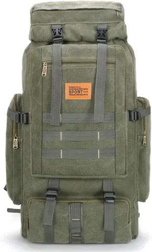 Eysee Backpack, Canvas Trekking Backpack, Camping Hiking Backpack for Men, Khaki, 80L