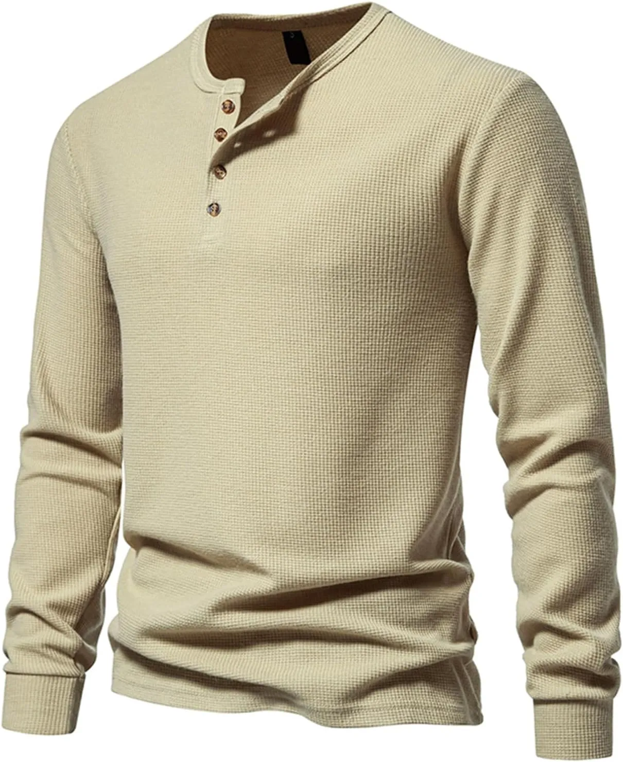 Fall Tops for Men 2024 Waffle Knit Shirts Button Down Crewneck T-shirt Long Sleeve Solid Tee Lightweight Comfy Blouse