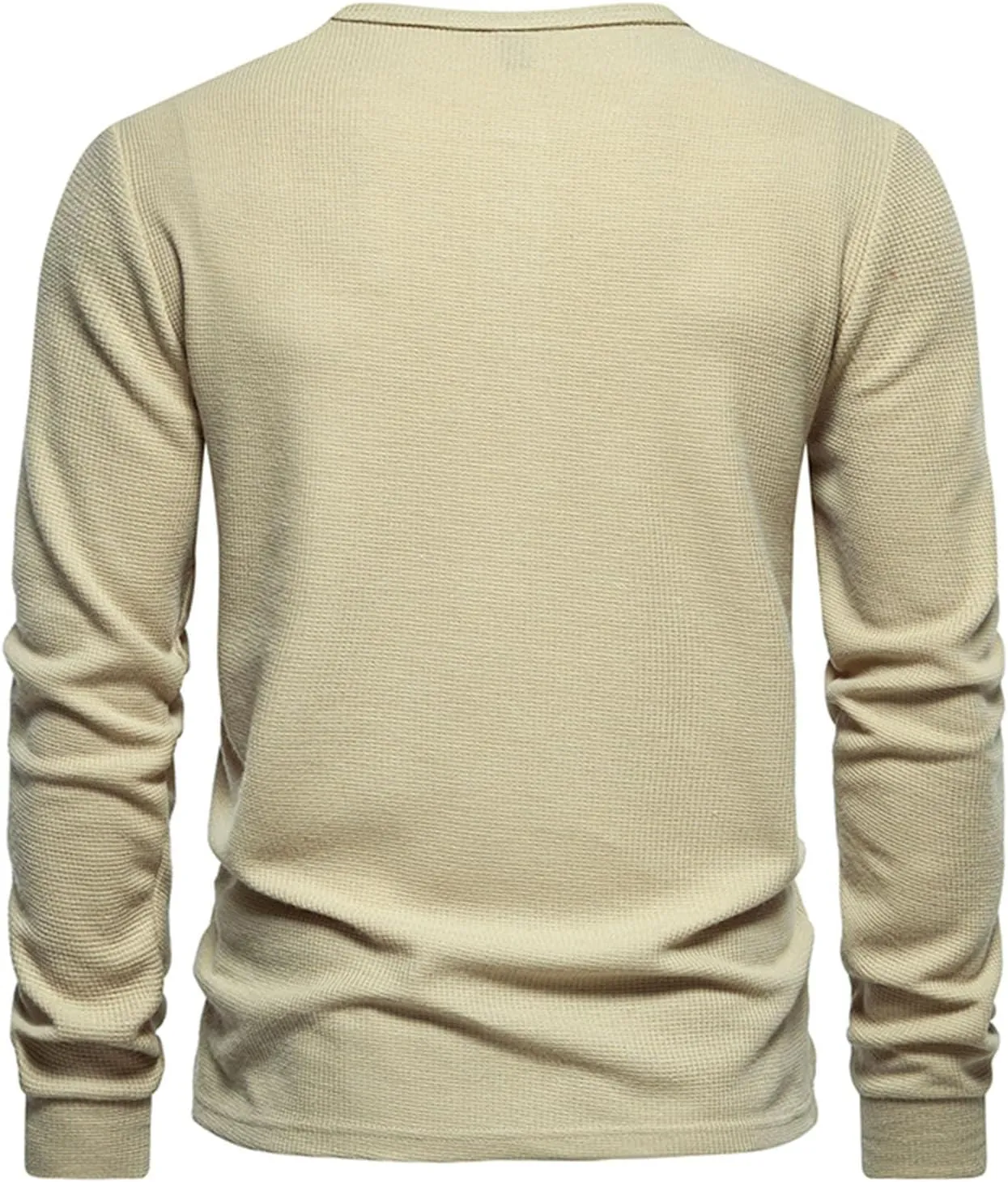 Fall Tops for Men 2024 Waffle Knit Shirts Button Down Crewneck T-shirt Long Sleeve Solid Tee Lightweight Comfy Blouse