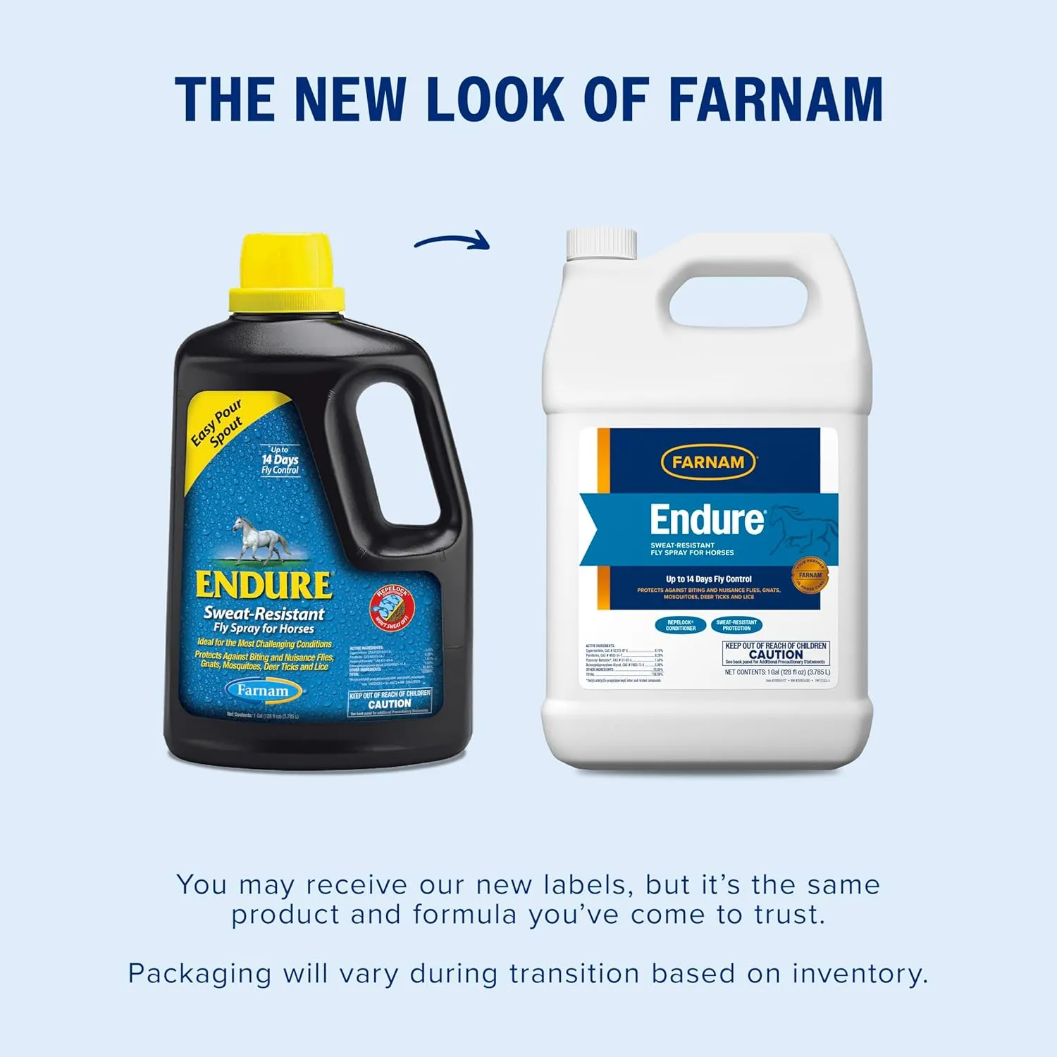 Farnam Endure Sweat-Resistant Fly Spray for Horses, Lasts Up to 14 Days, Protects Against Flies, Gnats, Mosquitoes, Ticks & Lice, 128 oz.
