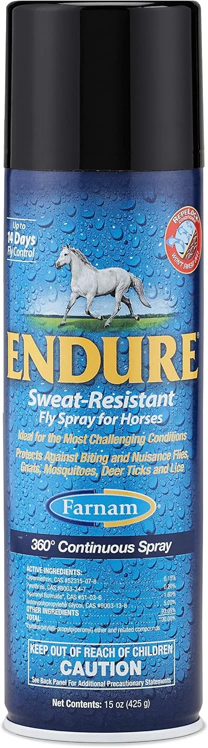 Farnam Endure Sweat-Resistant Horse Fly Spray, 14-Day Long Lasting Protection, 15 Ounces