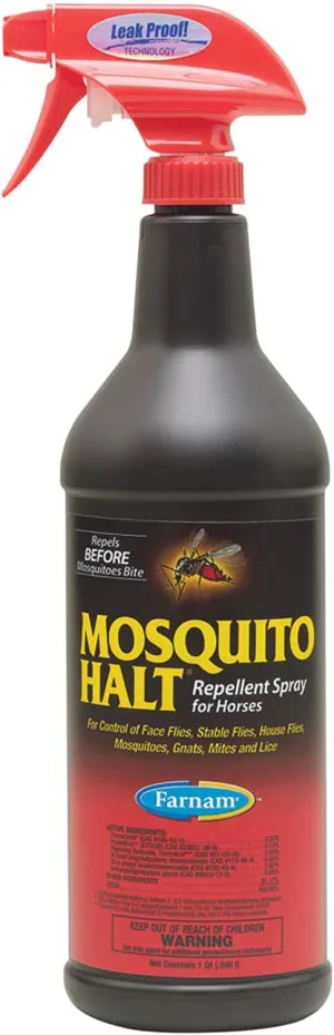 Farnam Mosquito Halt Repellent Spray for Horses, Ready-to-Use Fly and Bug Spray, 32 Fluid Ounces, One Quart Bottle with Trigger Sprayer