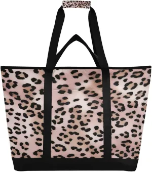 Fashionable Leopard Print Reusable Insulated Lunchbox Cooler Bag, Leakproof Kitchen Grocery Bag Collapsible Portable Cooler Tote Bag for Picnic, Camping, Office, Travel
