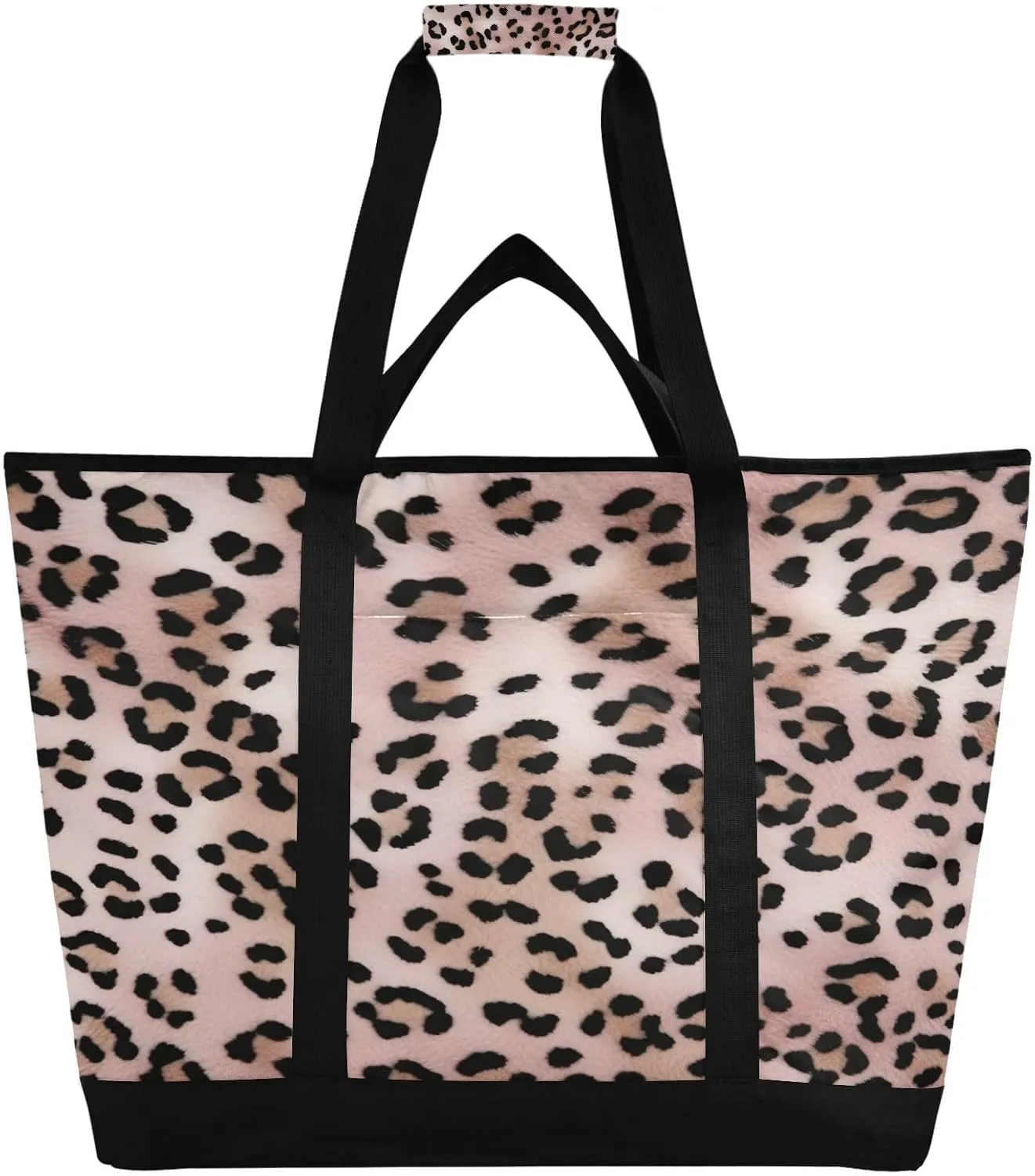 Fashionable Leopard Print Reusable Insulated Lunchbox Cooler Bag, Leakproof Kitchen Grocery Bag Collapsible Portable Cooler Tote Bag for Picnic, Camping, Office, Travel