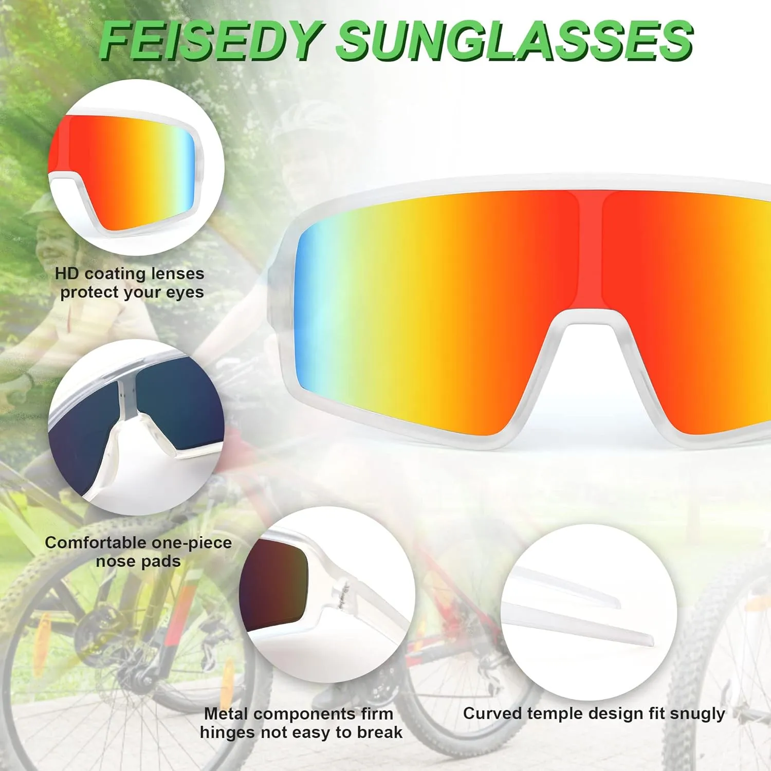 FEISEDY Men Women Sports Sunglasses Baseball Sun Glasses Cycling Fishing Running Trekking 80s 90s Youth Visor UV400 B2962