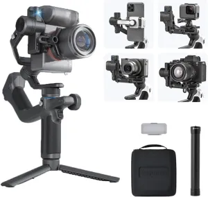 FeiyuTech SCORP Mini-2 Combo:Portable Bag 11''Carbon Fiber Pole Fill Light,All in One 3-Axis Camera Stabilizer,Built-in AI Tracker Handheld Gimbal for Mirrorless Camera,GoPro,Smartphone (Black)
