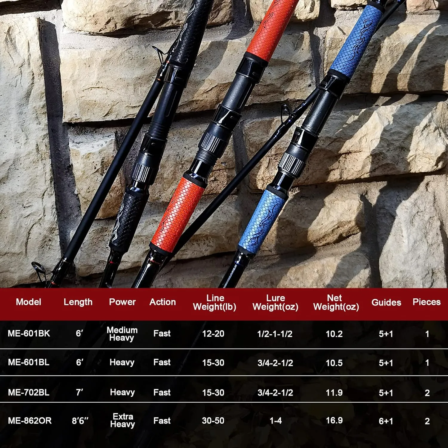 Fiblink Inshore Fishing Rod 1 Piece/2 Piece Saltwater Spinning Rod Portable Travel Spin Sea Bass Rod Carbon Fiber Fishing Pole 6'/7'/8'6"