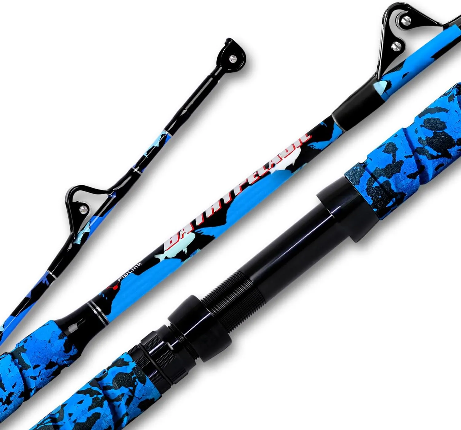 Fiblink Saltwater Fishing Rod 1Piece/2Piece Offshore Trolling Rod Big Game Deep Sea Rod Conventional Boat Blue Camouflage Fishing Pole(5'6"/6'/7')