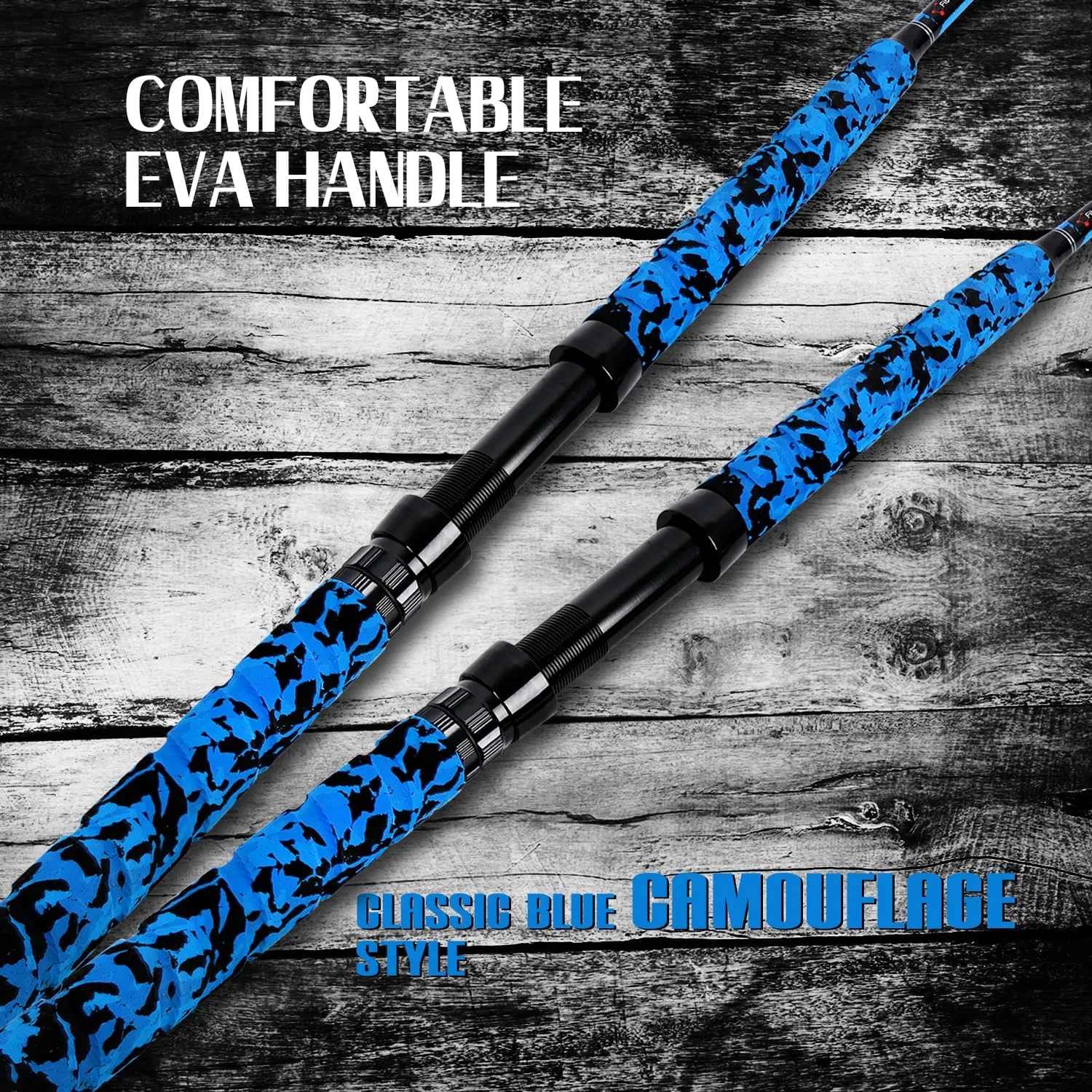 Fiblink Saltwater Fishing Rod 1Piece/2Piece Offshore Trolling Rod Big Game Deep Sea Rod Conventional Boat Blue Camouflage Fishing Pole(5'6"/6'/7')