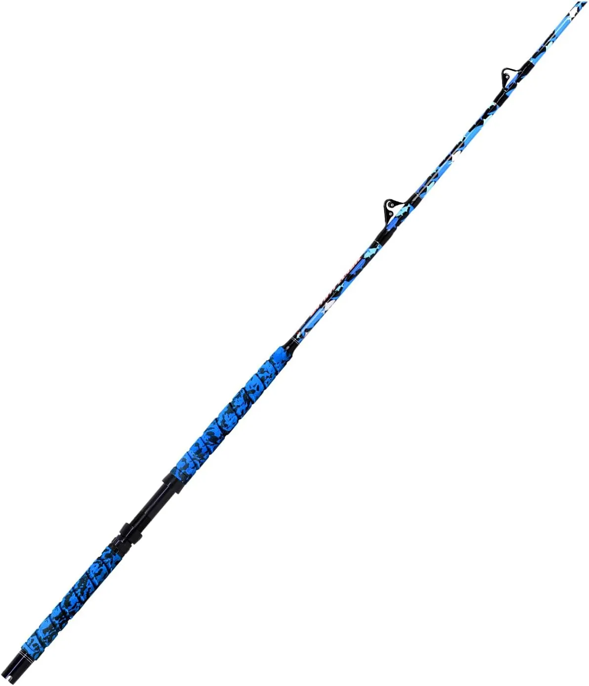 Fiblink Saltwater Fishing Rod 1Piece/2Piece Offshore Trolling Rod Big Game Deep Sea Rod Conventional Boat Blue Camouflage Fishing Pole(5'6"/6'/7')