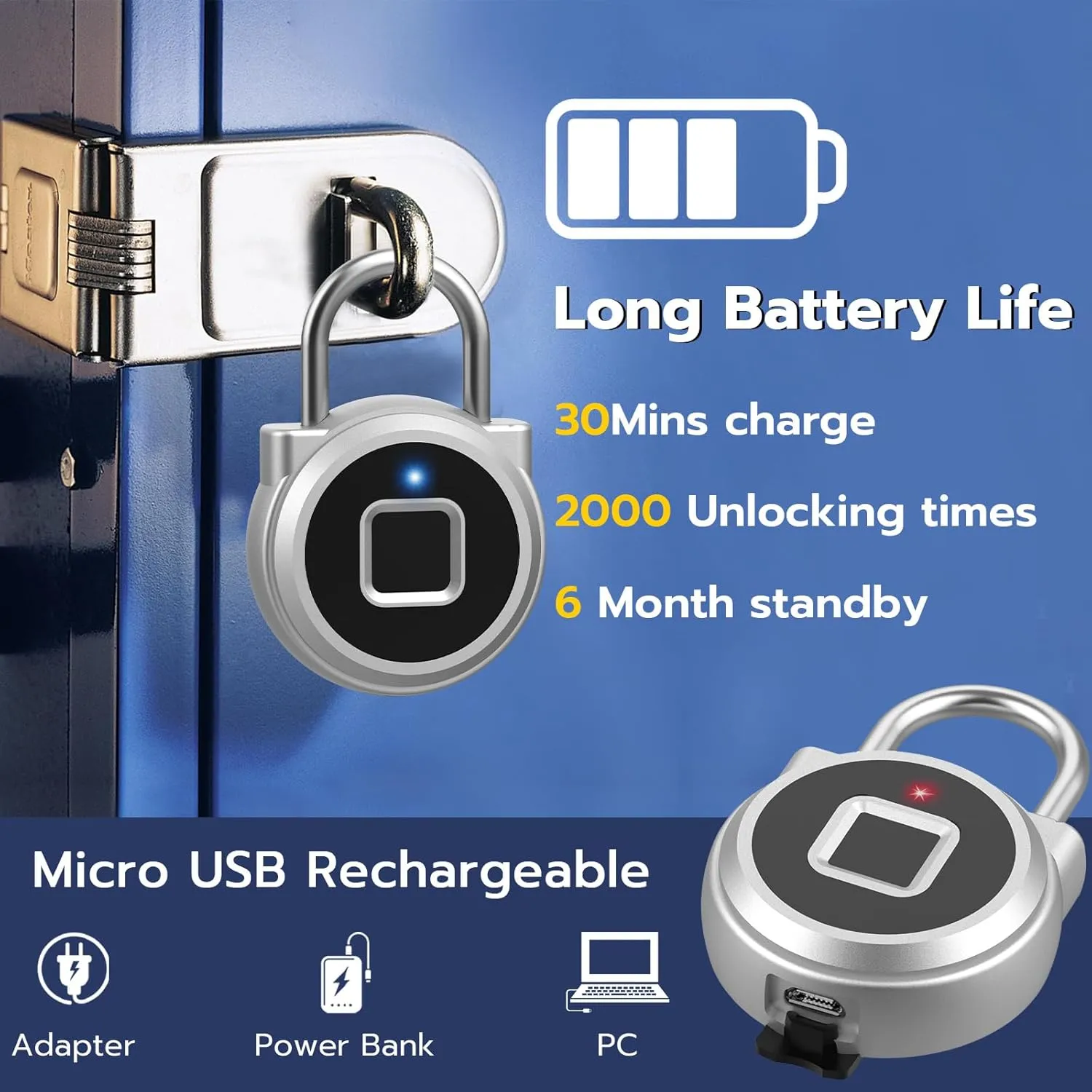 Fingerprint Lock, Dhiedas Gym Lock, Bluetooth Lock, Small Fingerprint Padlock with Keyless, Weatherproof Smart Lock for Gym Locker School Suitcase Cabinet Luggage Storage and Fence
