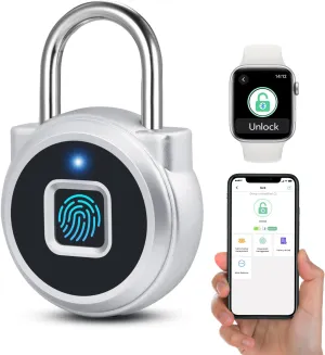 Fingerprint Lock, Dhiedas Gym Lock, Bluetooth Lock, Small Fingerprint Padlock with Keyless, Weatherproof Smart Lock for Gym Locker School Suitcase Cabinet Luggage Storage and Fence