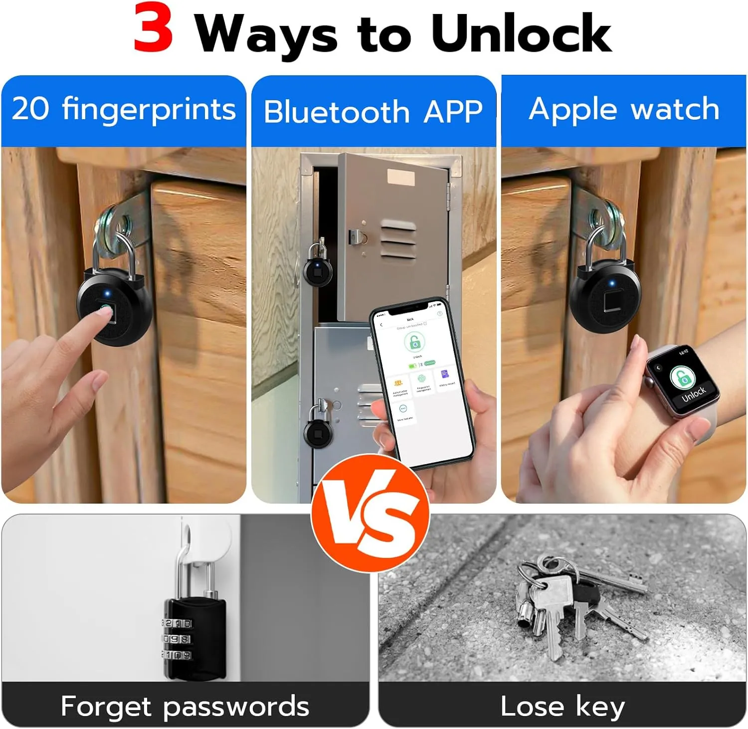 Fingerprint Lock, Dhiedas Gym Locker Lock with Fingerprint Bluetooth APP, Biometric Fingerprint Padlock with Keyless, Waterproof Smart Padlock for Locker School Suitcase Cabinet Storage