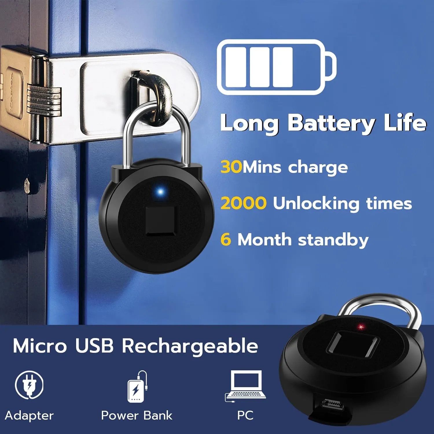 Fingerprint Lock, Dhiedas Gym Locker Lock with Fingerprint Bluetooth APP, Biometric Fingerprint Padlock with Keyless, Waterproof Smart Padlock for Locker School Suitcase Cabinet Storage