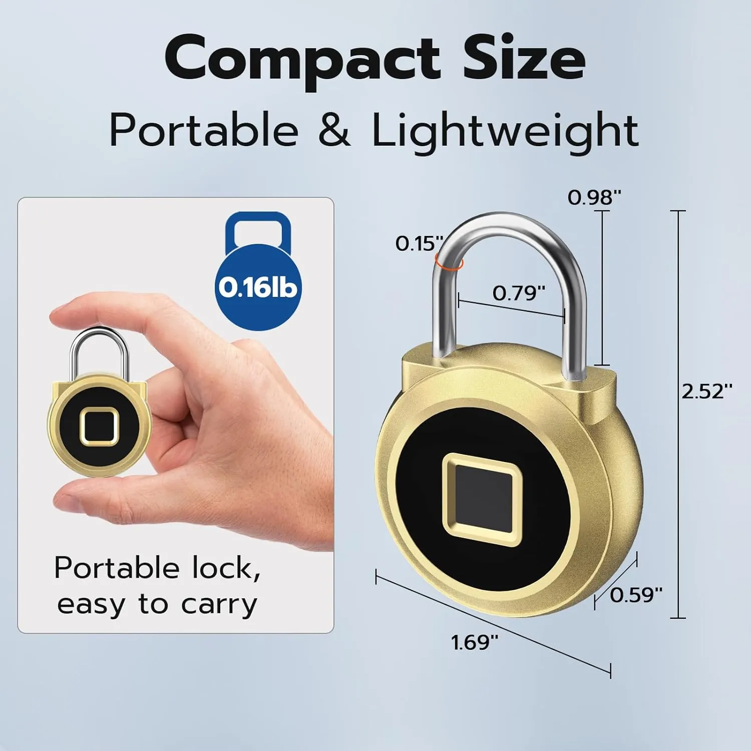 Fingerprint Padlock, Dhiedas Padlock with Fingerprint Bluetooth, Waterproof Small Padlocks, USB Charging for Gym Locker, School, Luggage, Fence, Hasp Cabinet Gold