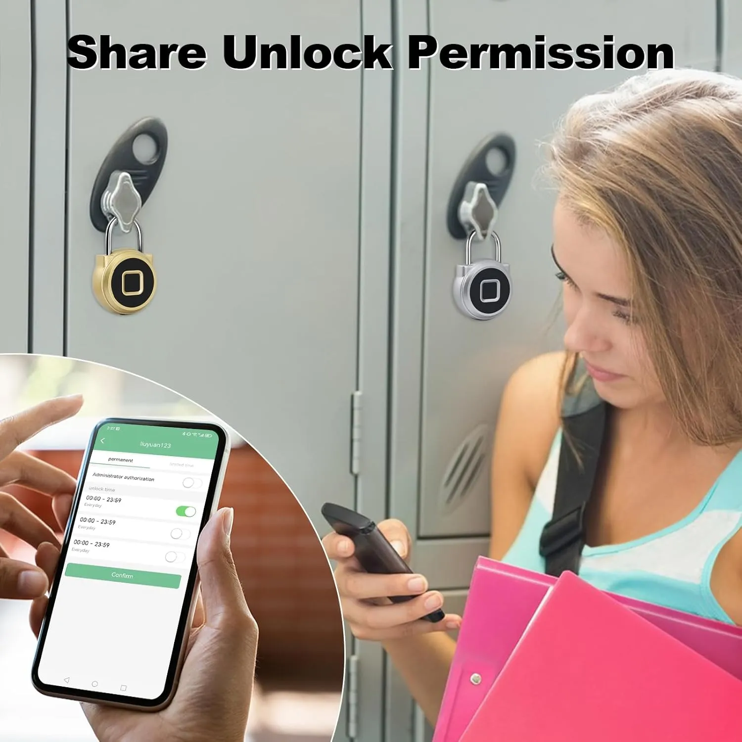 Fingerprint Padlock, Dhiedas Padlock with Fingerprint Bluetooth, Waterproof Small Padlocks, USB Charging for Gym Locker, School, Luggage, Fence, Hasp Cabinet Gold
