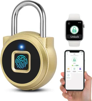 Fingerprint Padlock, Dhiedas Padlock with Fingerprint Bluetooth, Waterproof Small Padlocks, USB Charging for Gym Locker, School, Luggage, Fence, Hasp Cabinet Gold